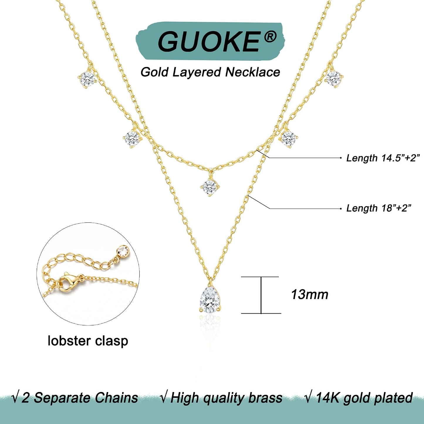 GUOKE Collares de oro en capas para mujer, chapado en oro de 14 qui...