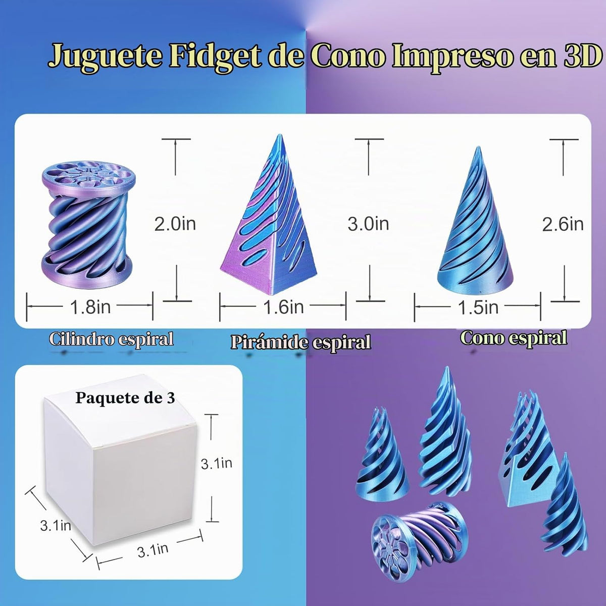 3 piezas de escultura de pirámide imposible impresa en 3D, juguete...