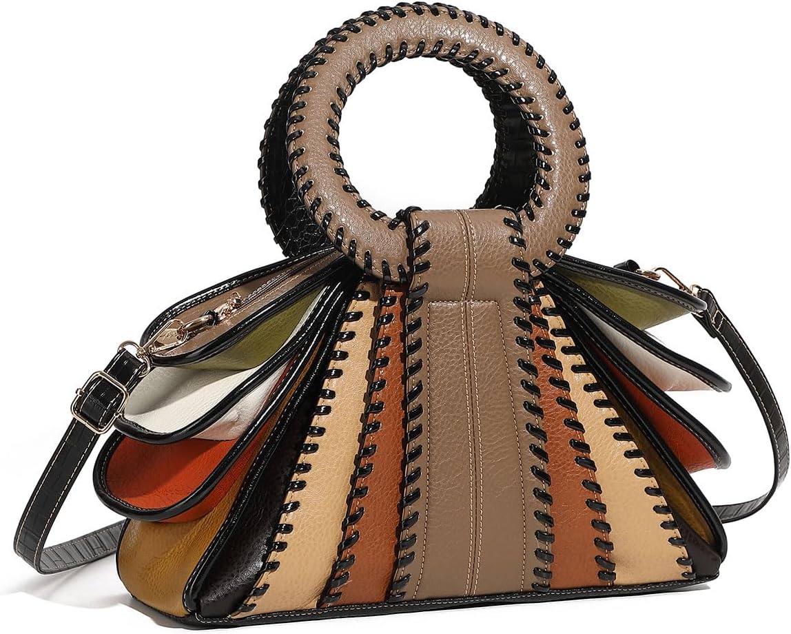 Bolso de mano con asa superior multicolor de diseño para mujer, gra...