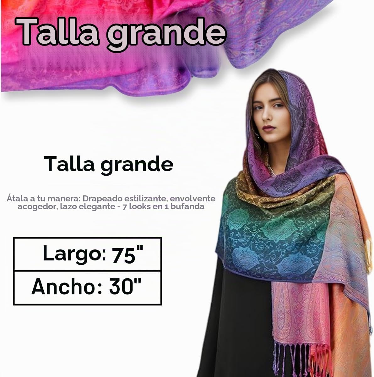 guiyal Bufanda suave vintage de jacquard de mezcla de algodón con b...