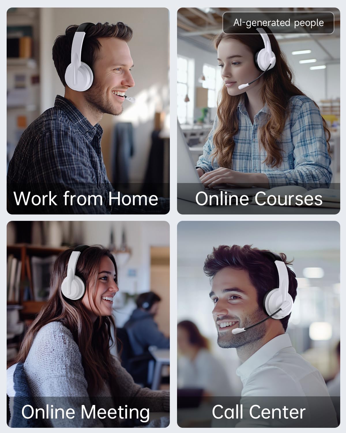 AOC Auriculares inalámbricos con micrófono para trabajo, cancelació...