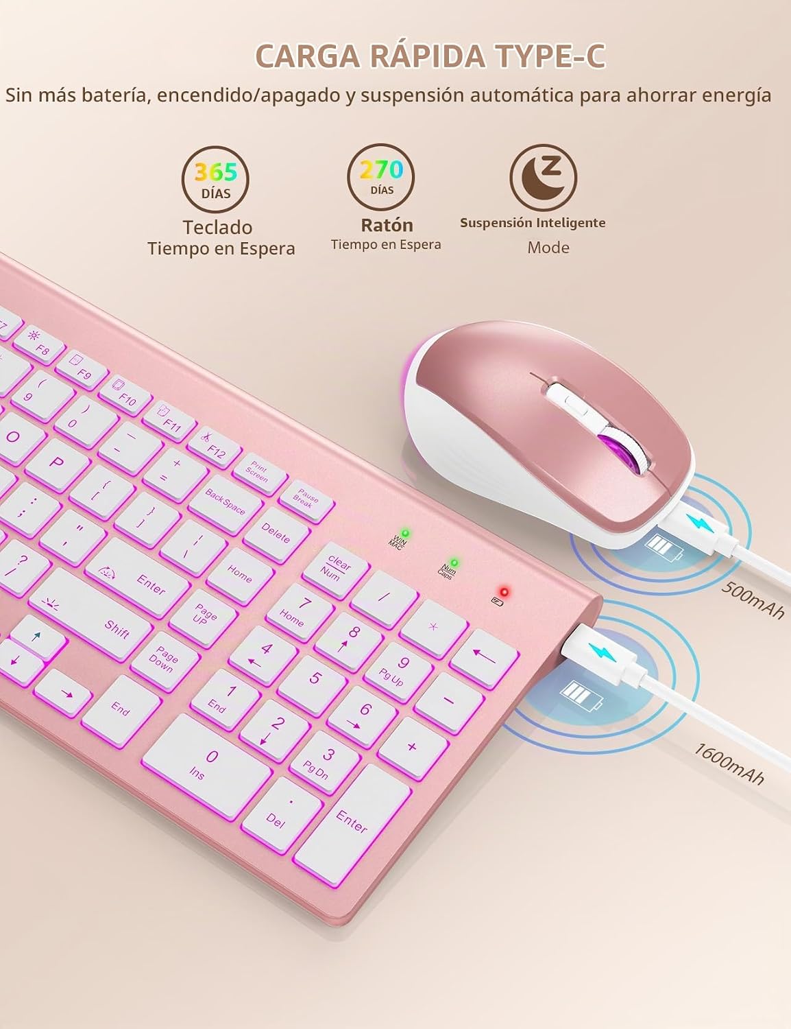 SABLUTE Combo de teclado y mouse inalámbricos retroiluminados - Tec...