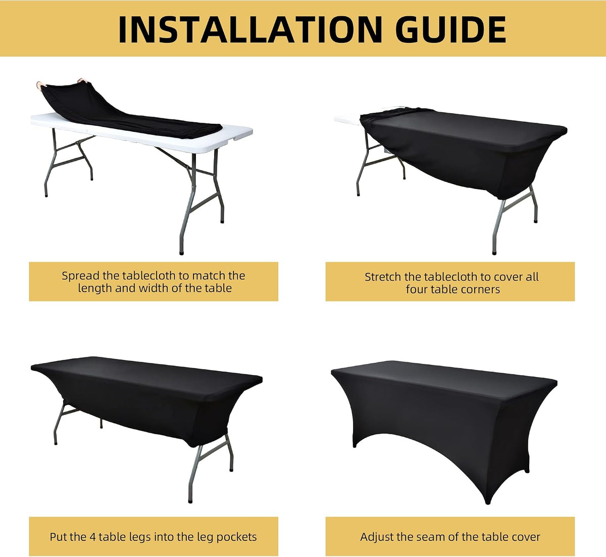 ZarzaaSik Paquete de 2 Cubiertas de Mesa de Spandex Negro de 6 pies...