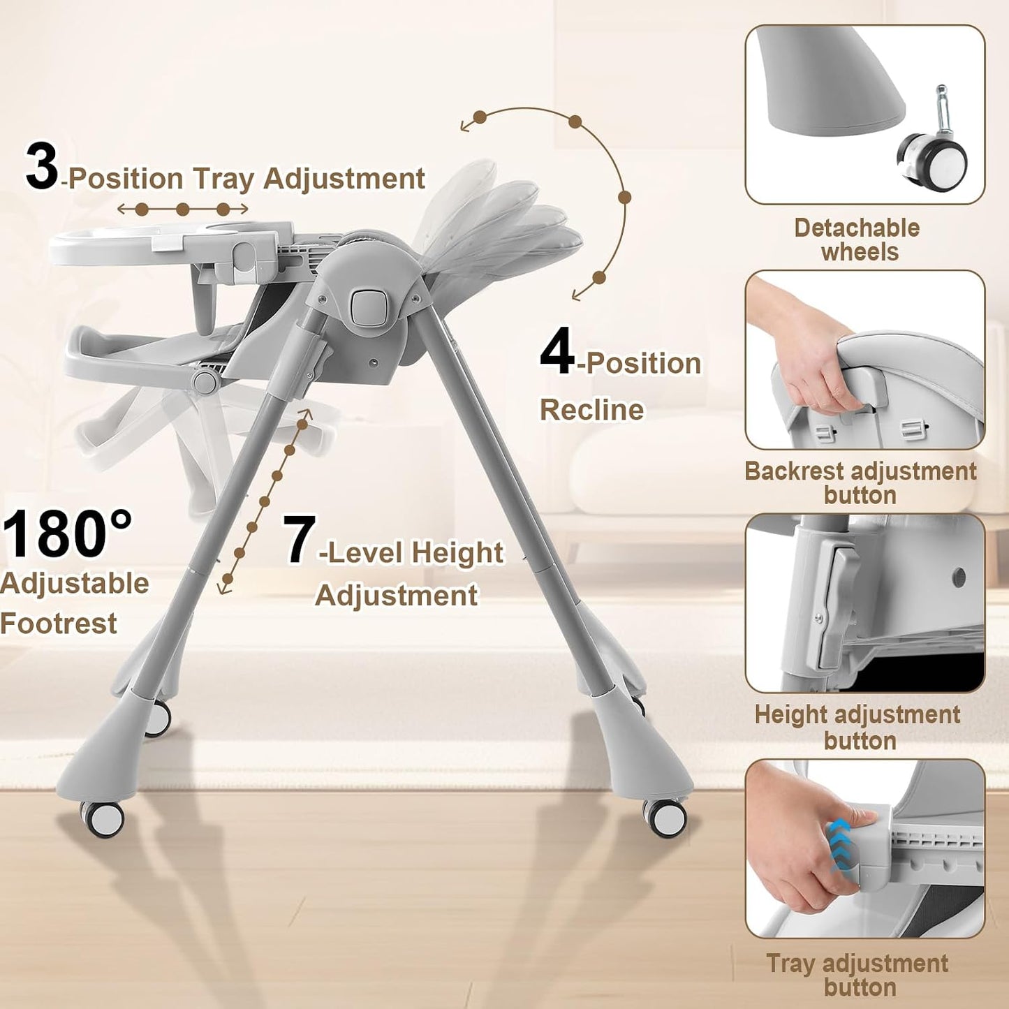 Tronas para bebés y niños pequeños, silla alta plegable para bebé c...