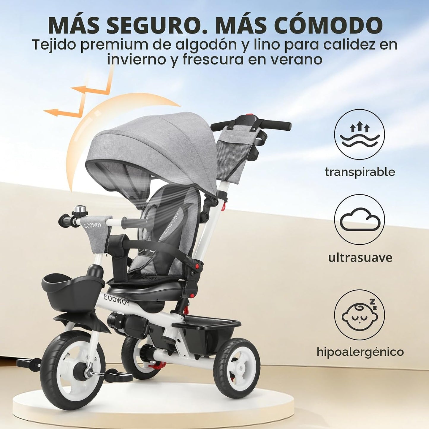 EOOWOY Triciclo para niños pequeños con mango de empuje, triciclo 7...