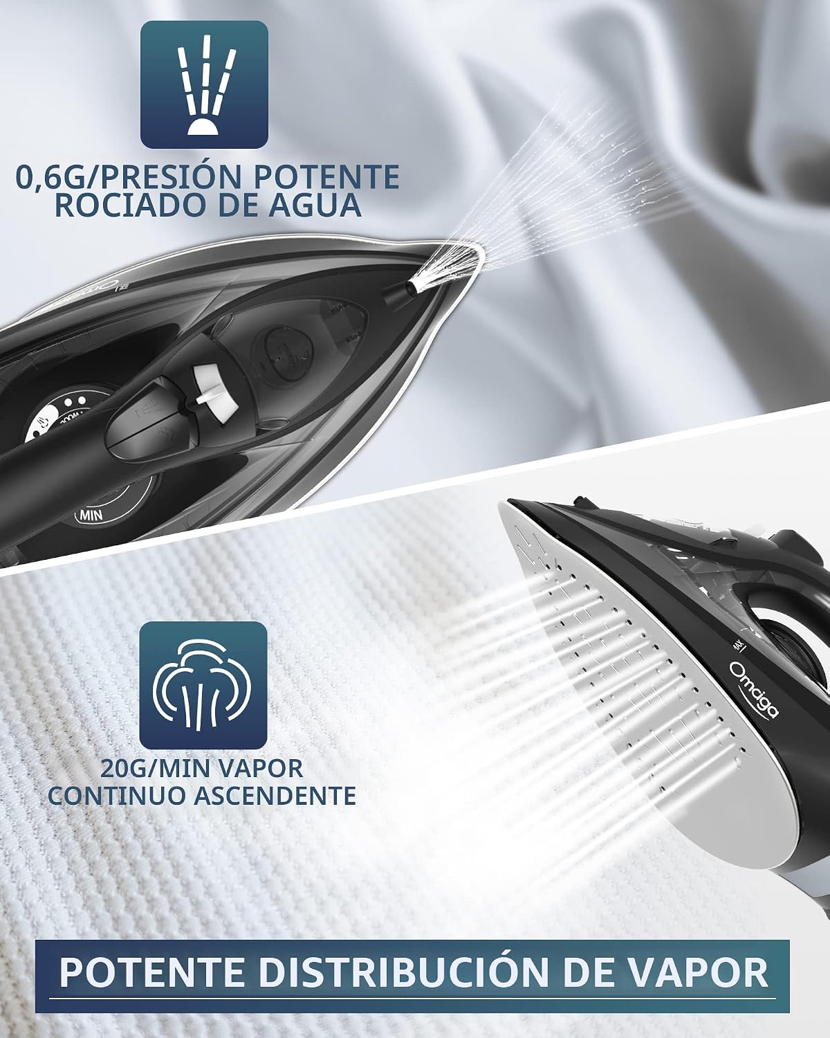 OMAIGA Plancha de vapor para ropa, plancha de 1500 W con calentamie...