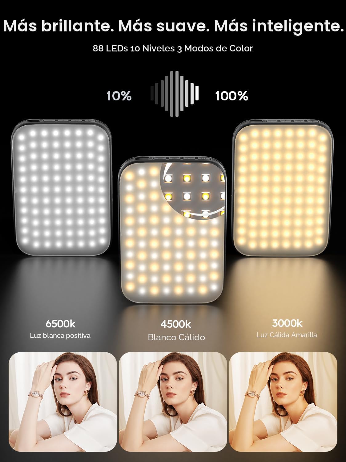 Luz para selfie recargable con clip para teléfono, luz LED portátil...