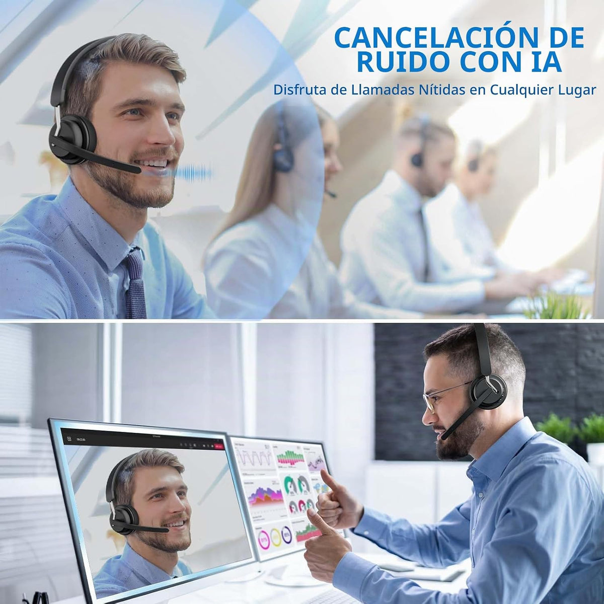 awatrue Auriculares inalámbricos con micrófono para el trabajo, aur...