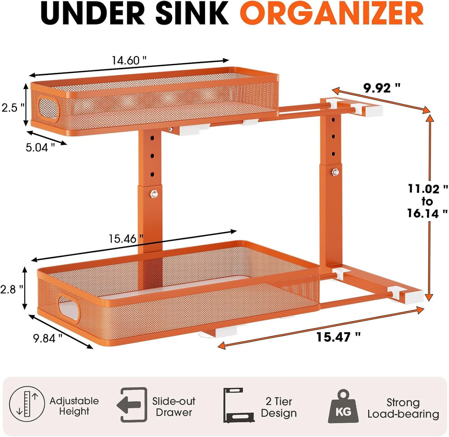 Organizador para debajo del fregadero, 2 unidades, estante de metal...