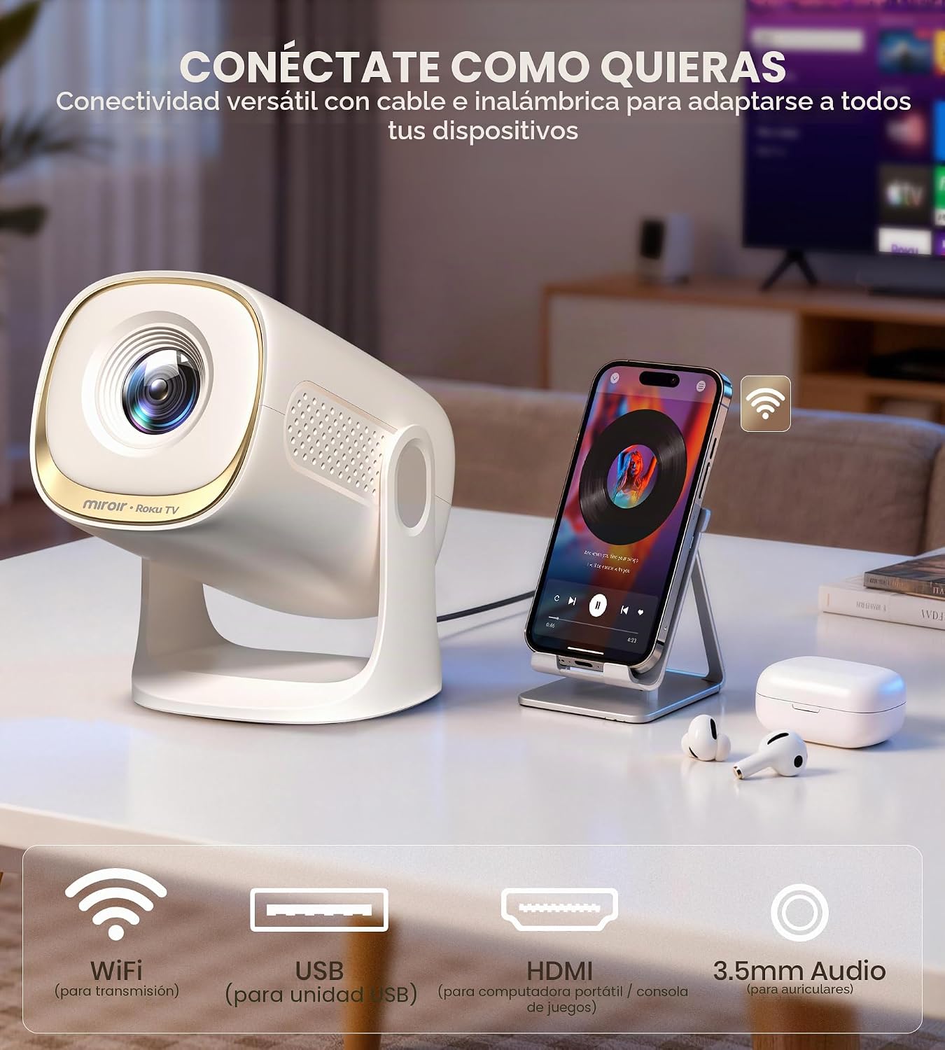 Miroir Mini proyector, proyector HD para el hogar con altavoz integ...