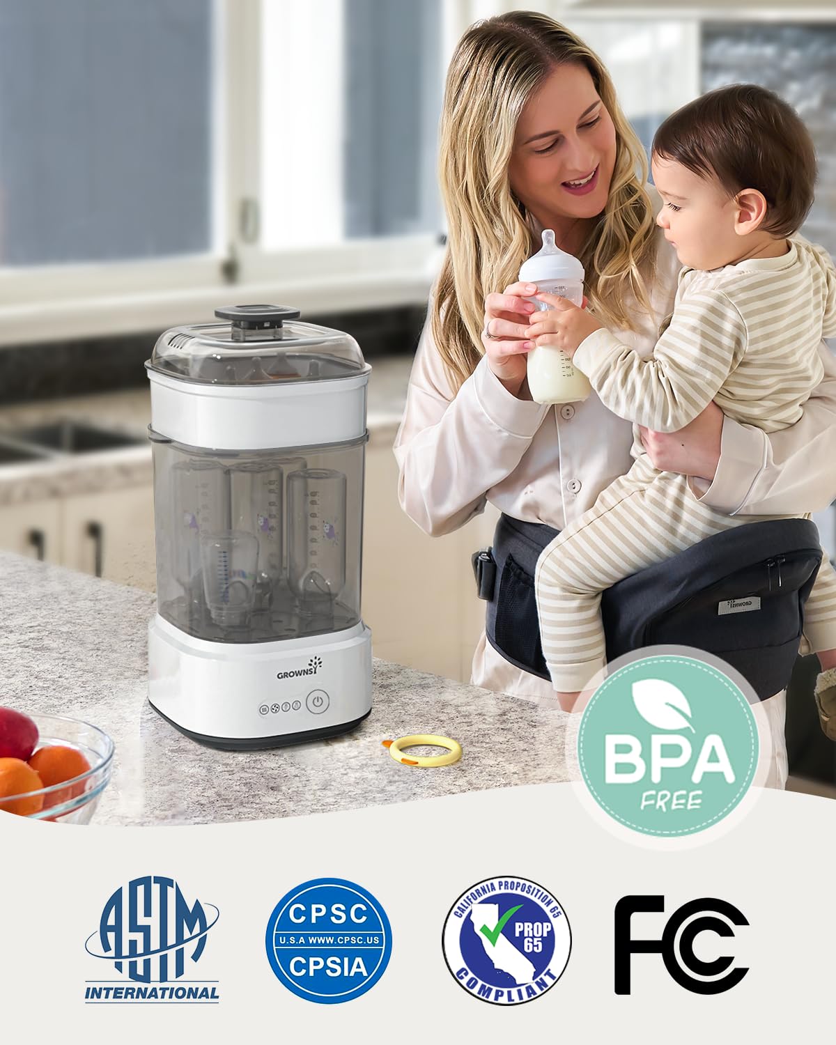 Grownsy Esterilizador y secador compacto para biberones con desinfe...