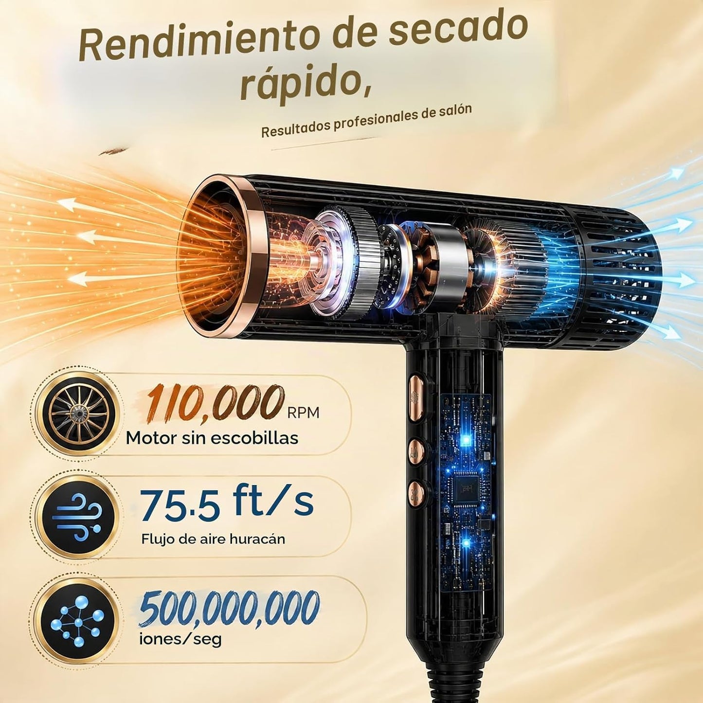 Nicebay Secador de pelo iónico con difusor para cabello rizado, mot...