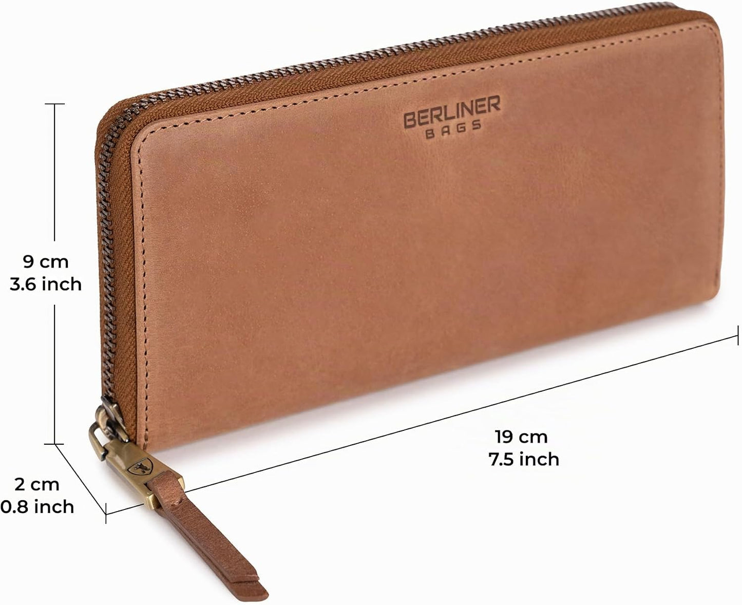 BERLINER BAGS Cartera con cremallera de cuero genuino Palma, caja d...