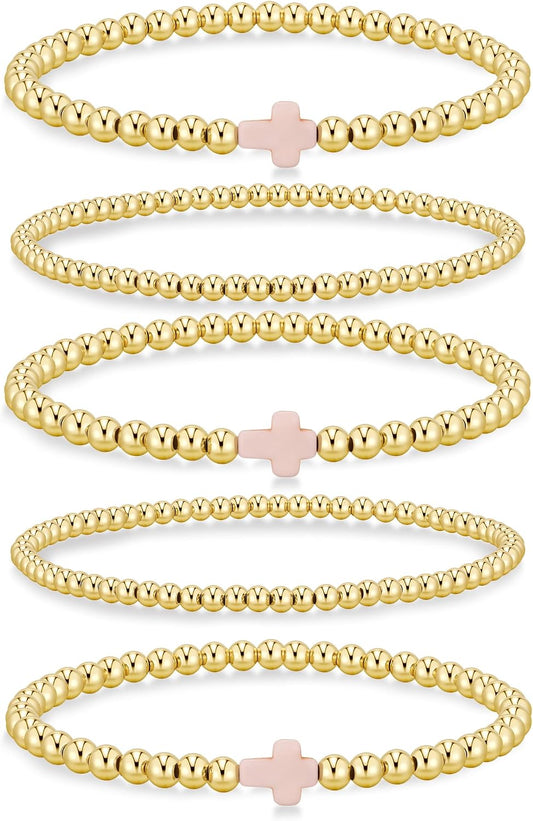 Yoosteel Juego de pulseras de cuentas de oro para mujeres, adolesce...