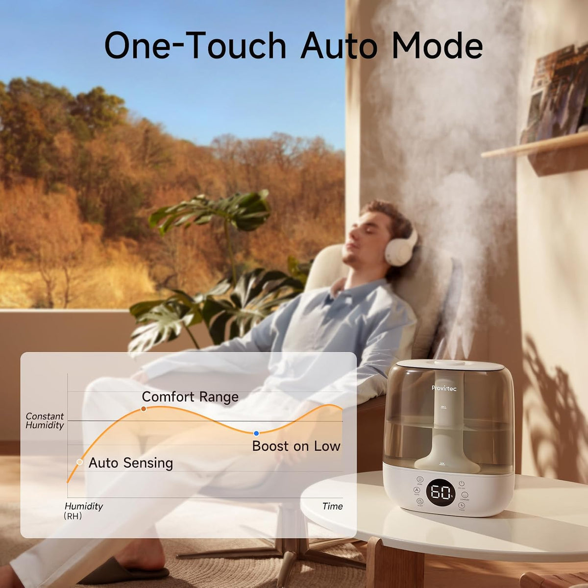 Provirtec Humidificador de niebla fría para dormitorio autolimpiant...