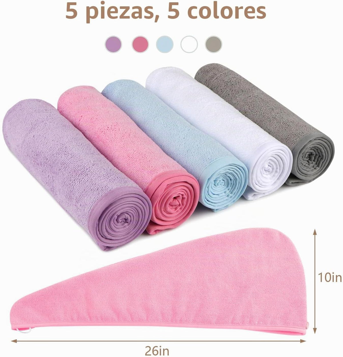 AIDEA - Toalla para el cabello, paquete de 5 toallas absorbentes de...