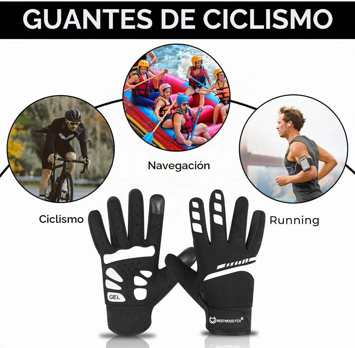 WESTWOOD FOX Guantes de ciclismo para hombres y mujeres, dedo compl...