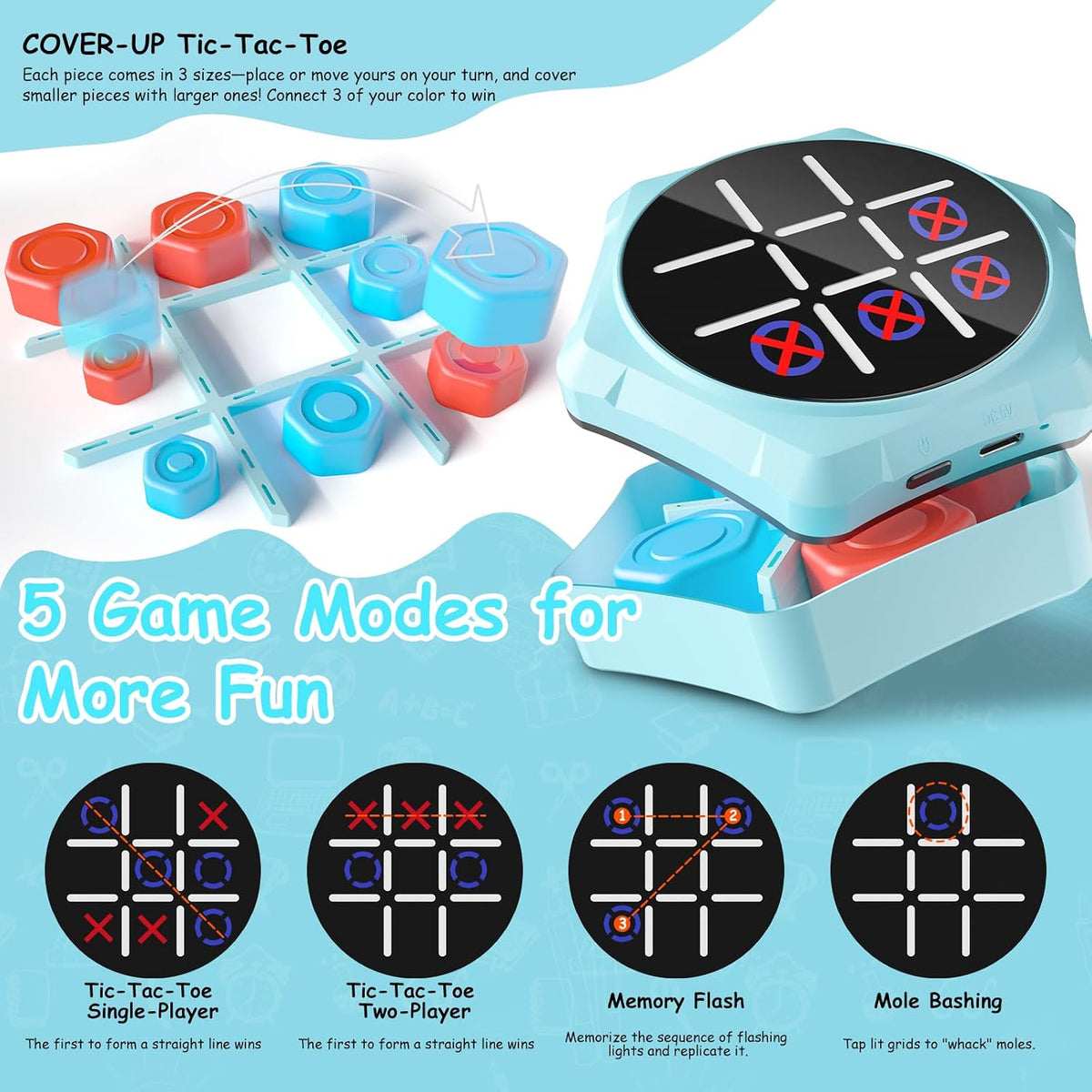 VDPDO Juego electrónico de Tic Tac Toe, 5 en 1 eléctrico Tic Tac To...