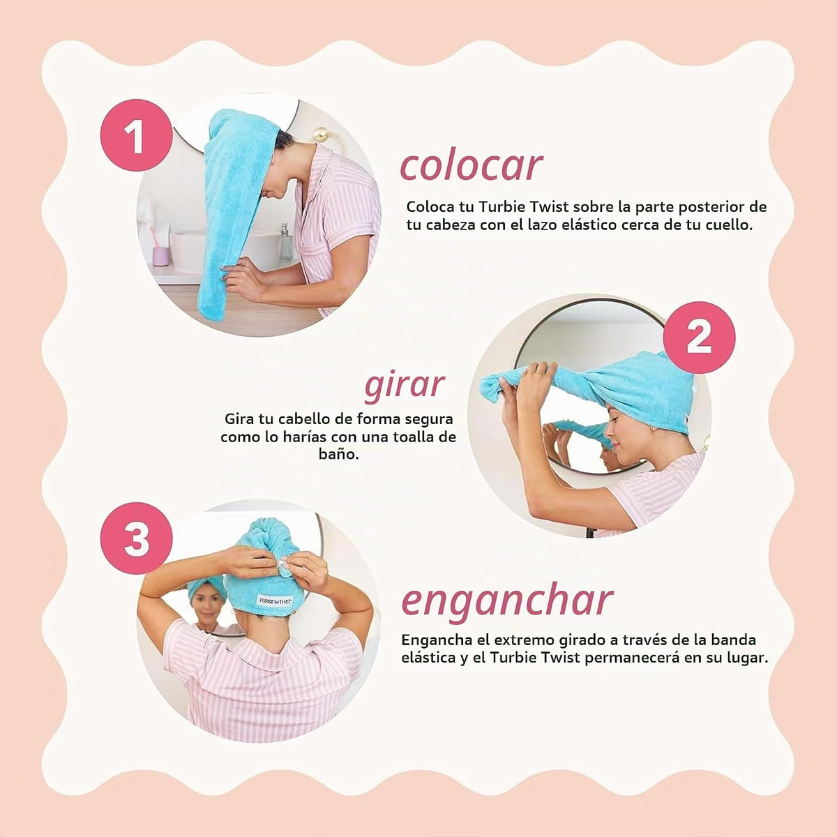 Turbie Twist - Toalla de microfibra extra larga, color blanco y bla...