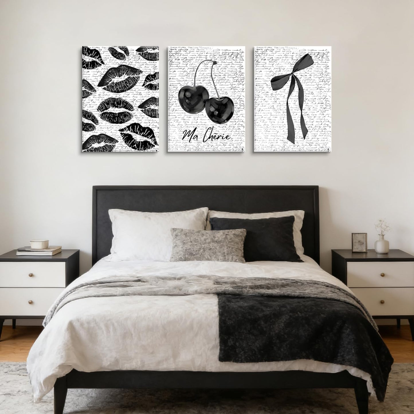 3 piezas de arte de pared en lienzo de labios blancos y negros y ce...
