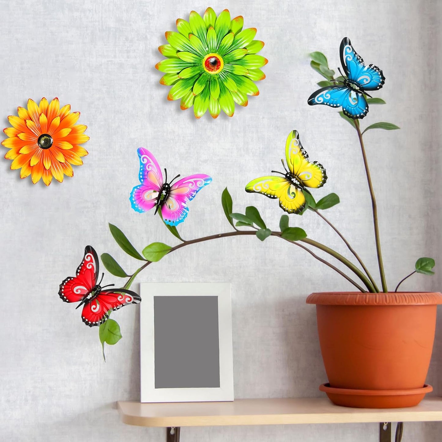 Gisafai Paquete de 10 decoraciones de pared de metal con flores par...