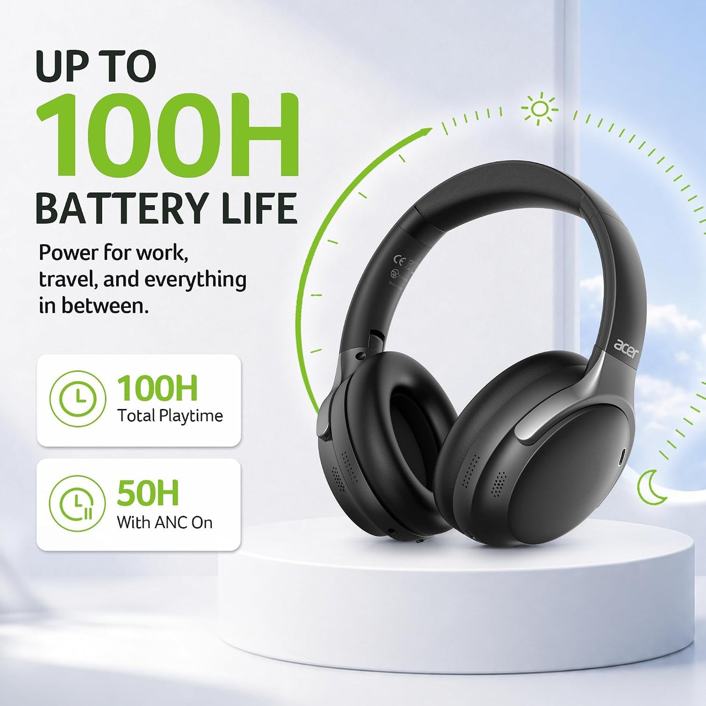 Acer Auriculares con cancelación activa de ruido,Bluetooth inalámbr...