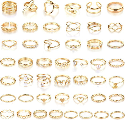 CHICUTIE Juego de anillos dorados para nudillos para mujeres, apila...