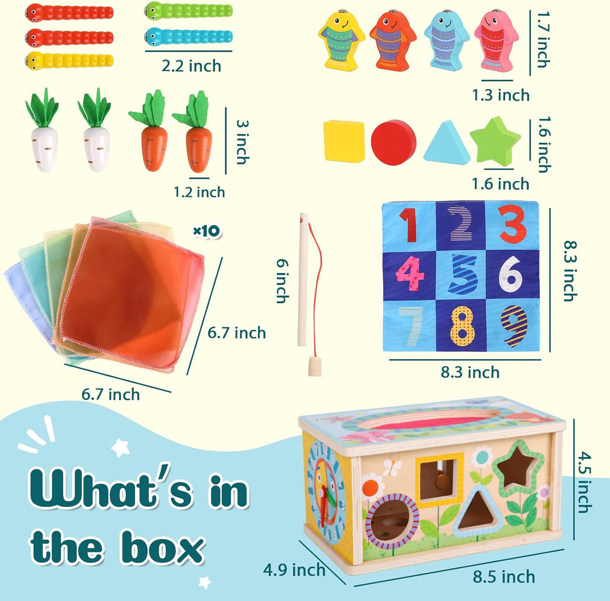 Ancaixin - Caja de pañuelos Montessori 6 en 1, juguete para bebés d...