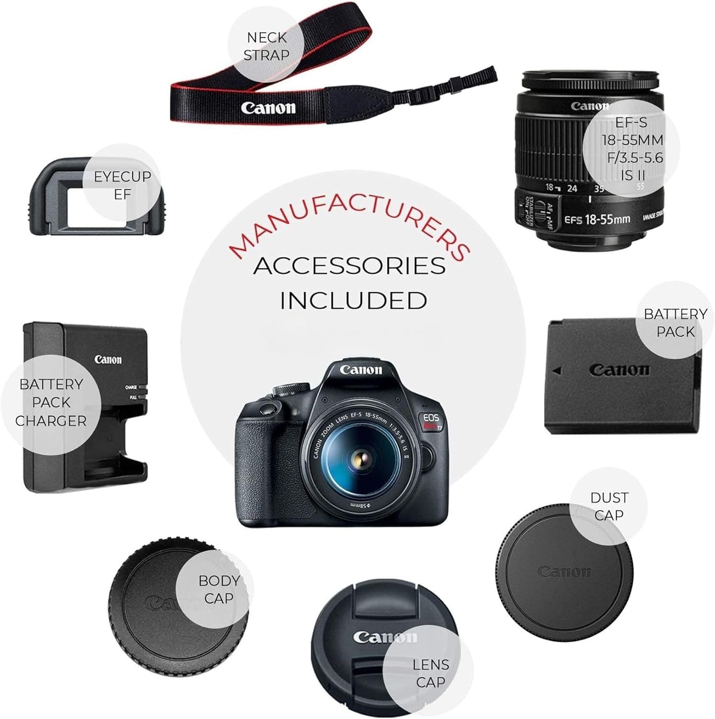 Canon EOS Rebel T7 Cámara DSLR con lente de 0.709-2.165 in (negro)...