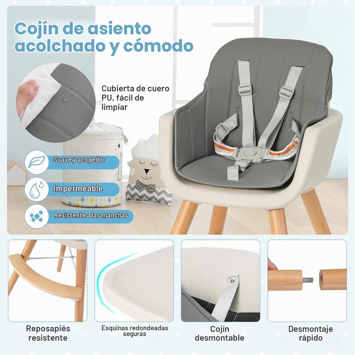 HONEY JOY Silla alta para bebé, silla alta 6 en 1 de madera Eat &am...