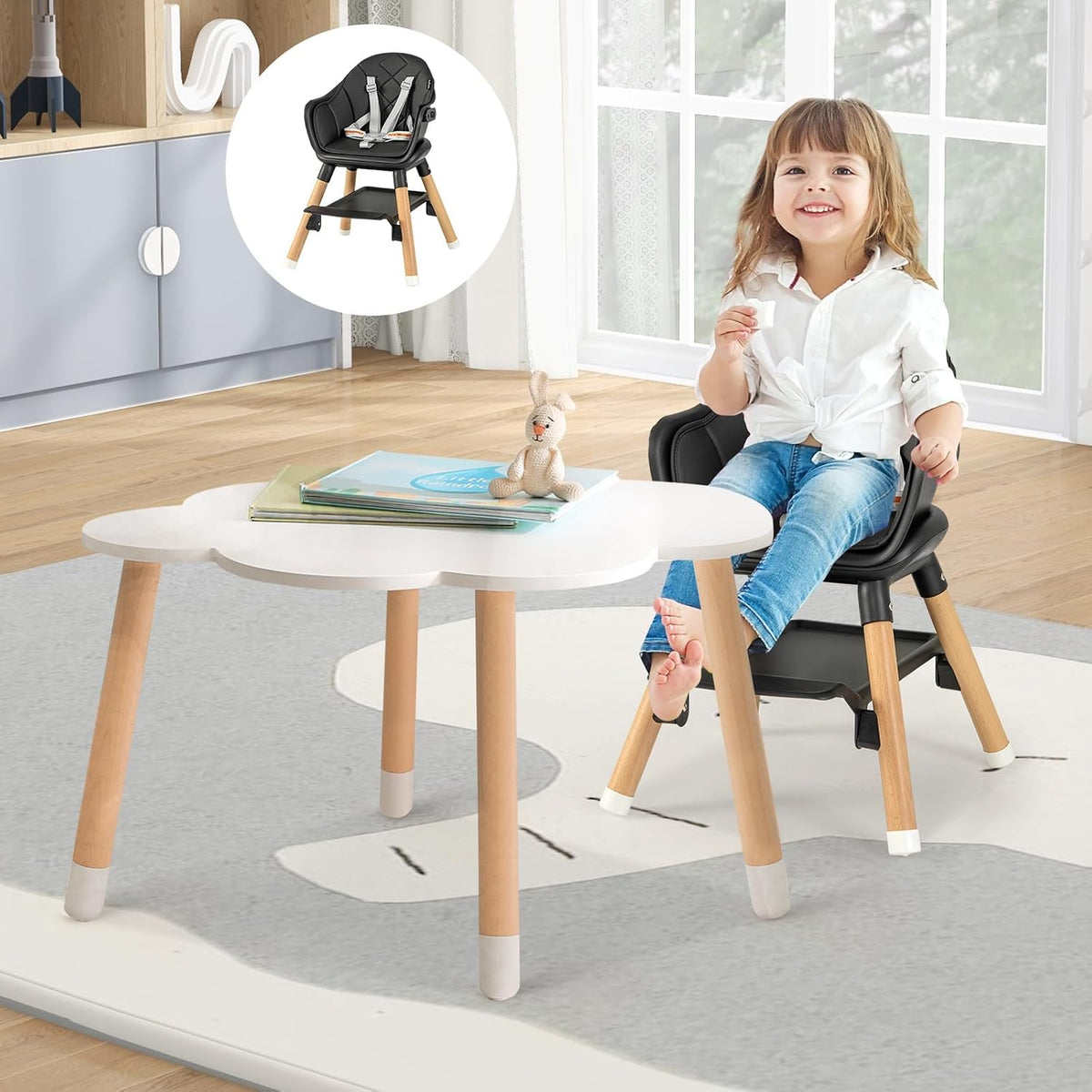 HONEY JOY Silla alta para bebé, silla alta convertible 6 en 1 de ma...