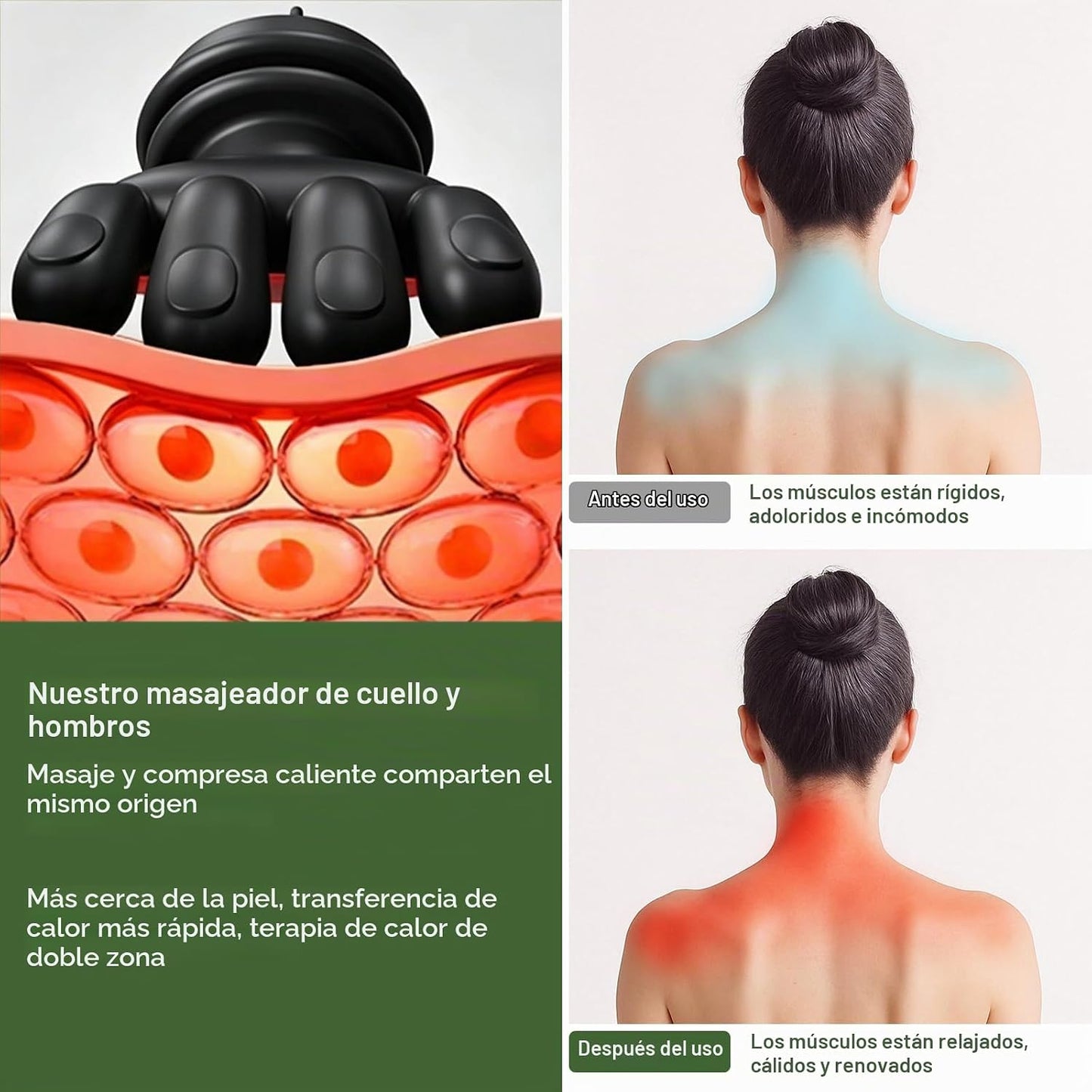 Sriolr Masajeador de cuello con calor, masajeador inalámbrico 4D de...