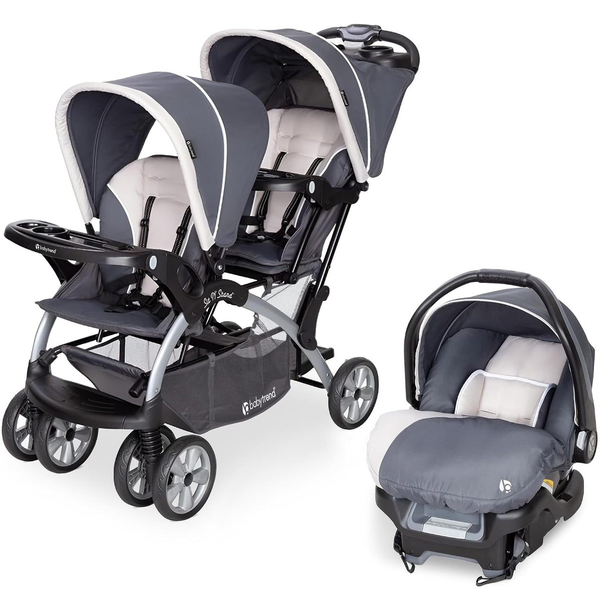 Cochecito Baby Trend doble, de 5 puntos, y asiento infantil para ve...