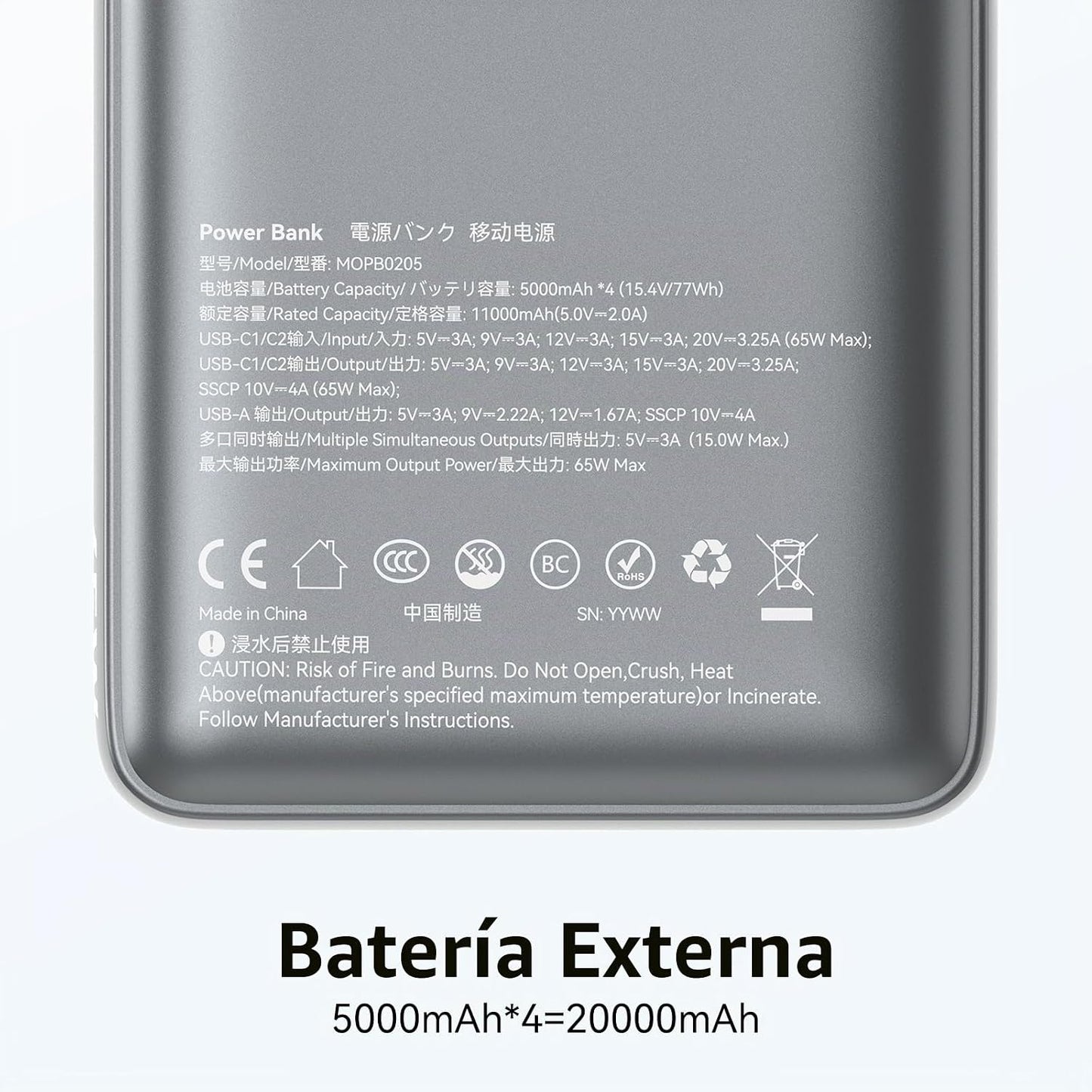 MOKiN Cargador portátil de 65 W, banco de energía de carga rápida d...