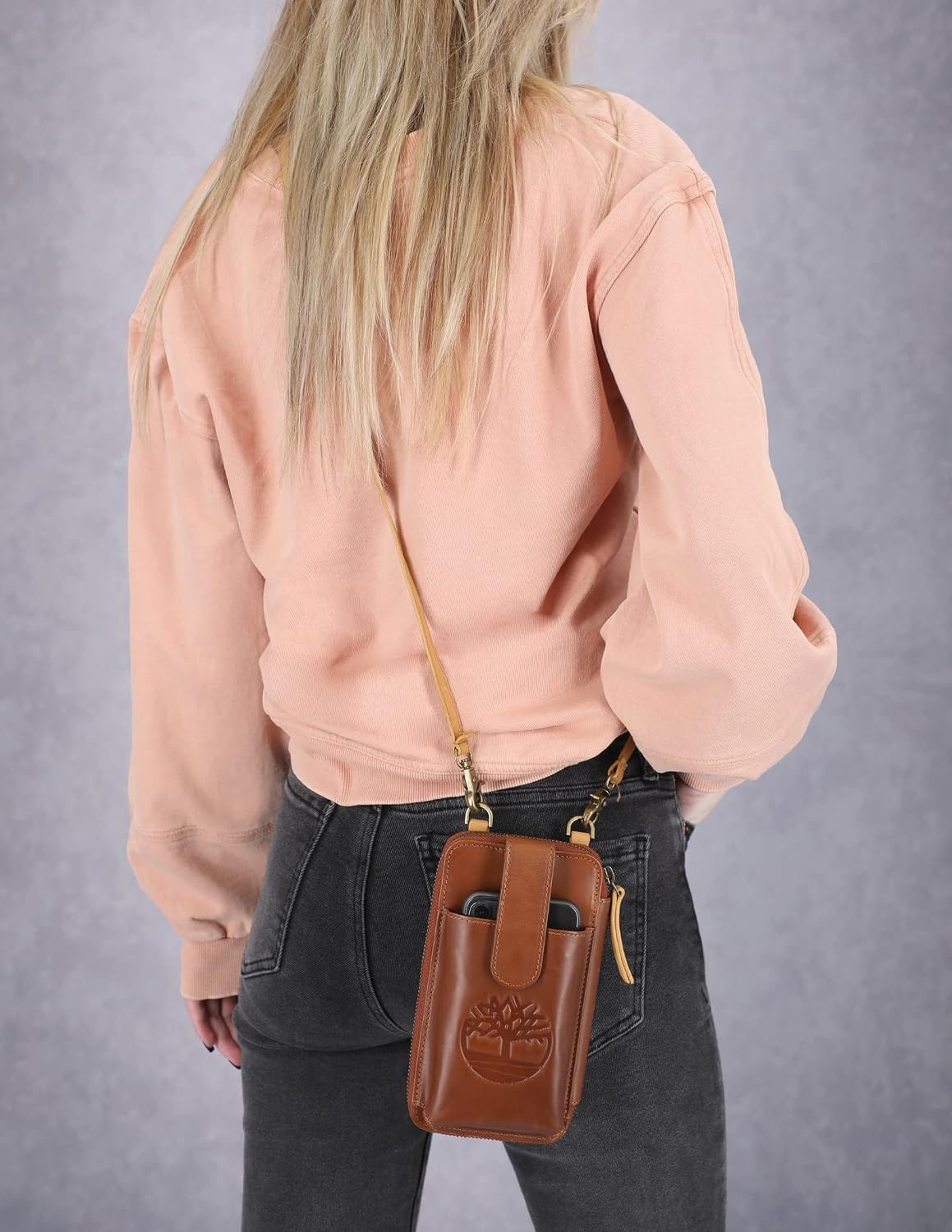 Timberland - Bolso cruzado de cuero RFID para teléfono de mujer
