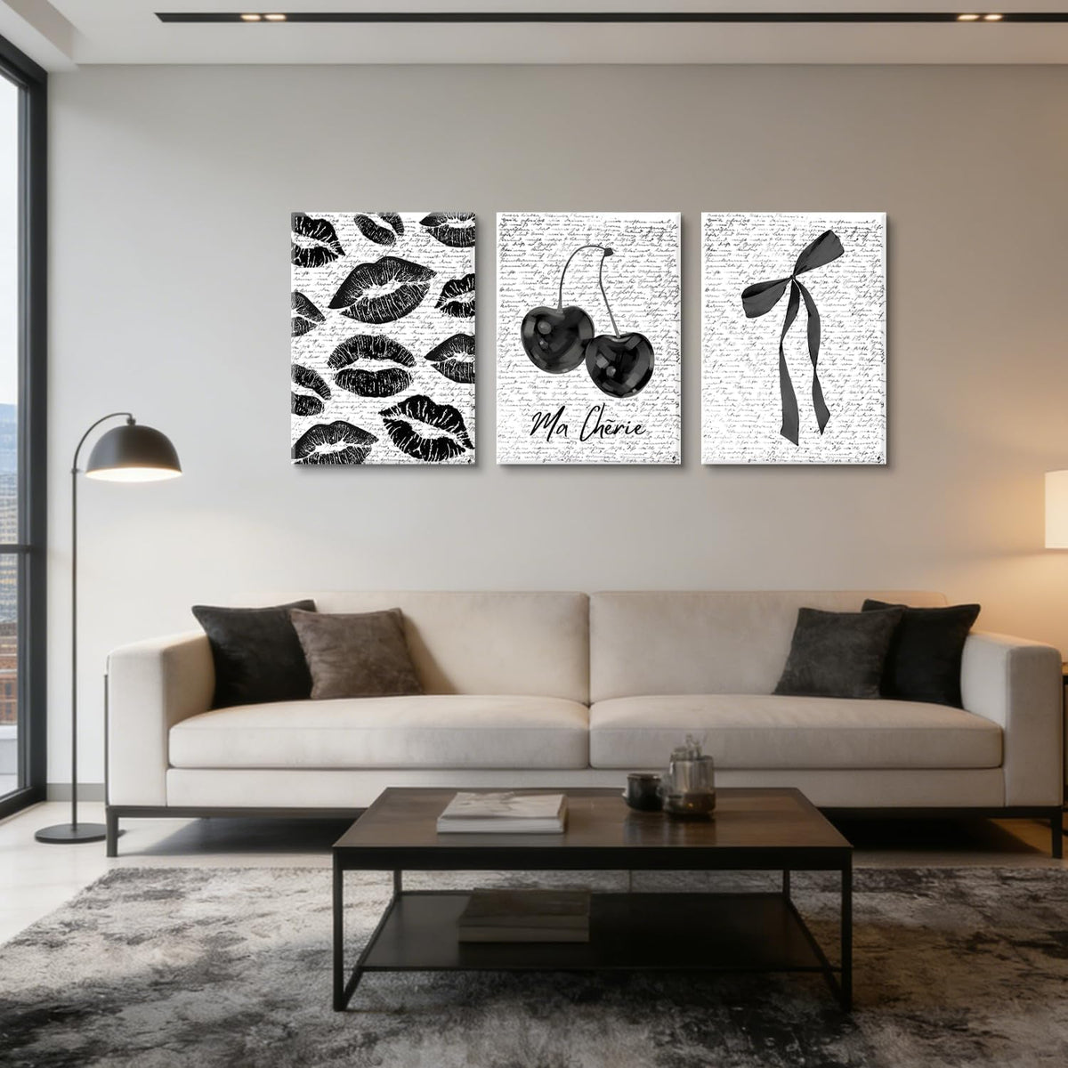 3 piezas de arte de pared en lienzo de labios blancos y negros y ce...