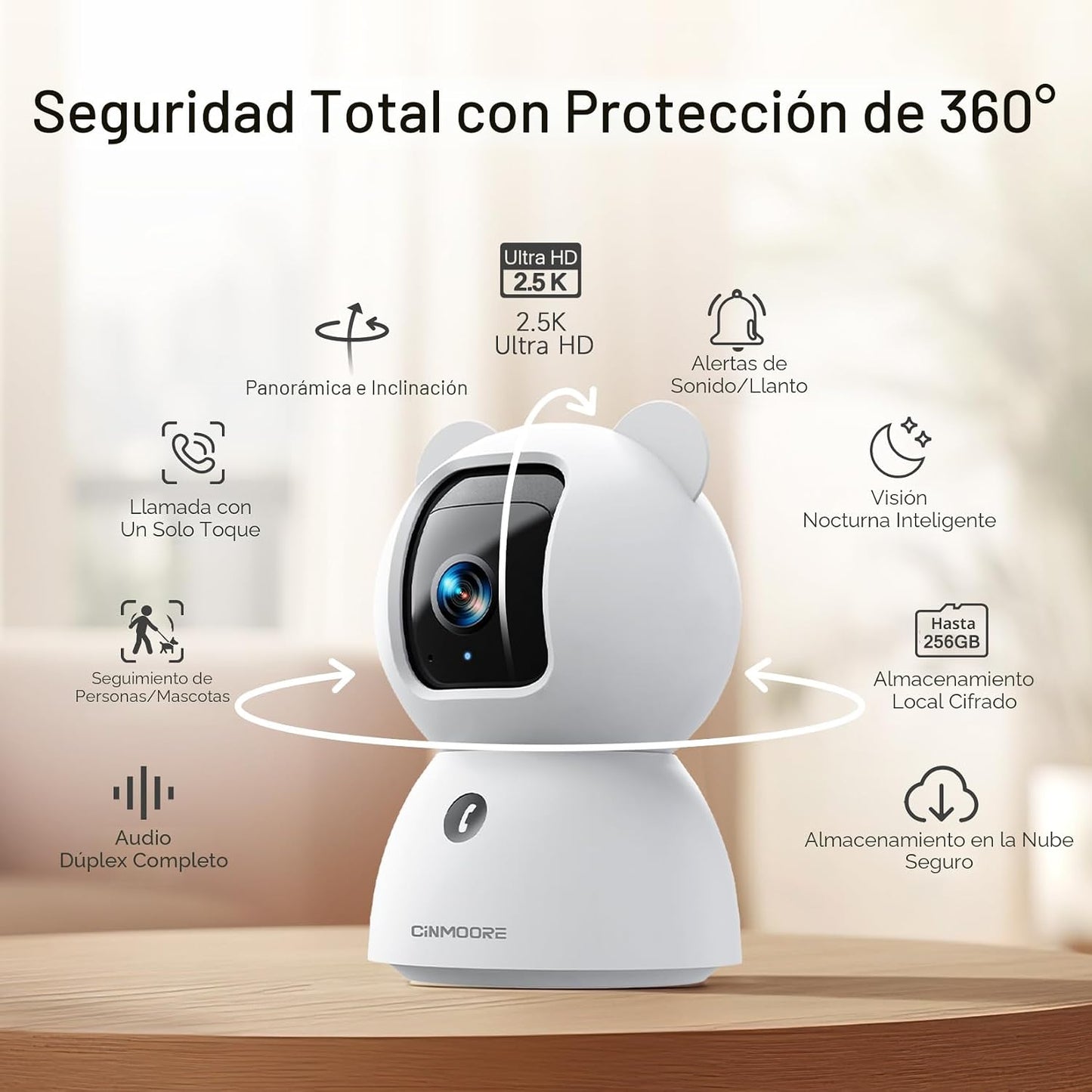 CINMOORE Cámara de seguridad interior de 2.5 K, 4 unidades, detecci...
