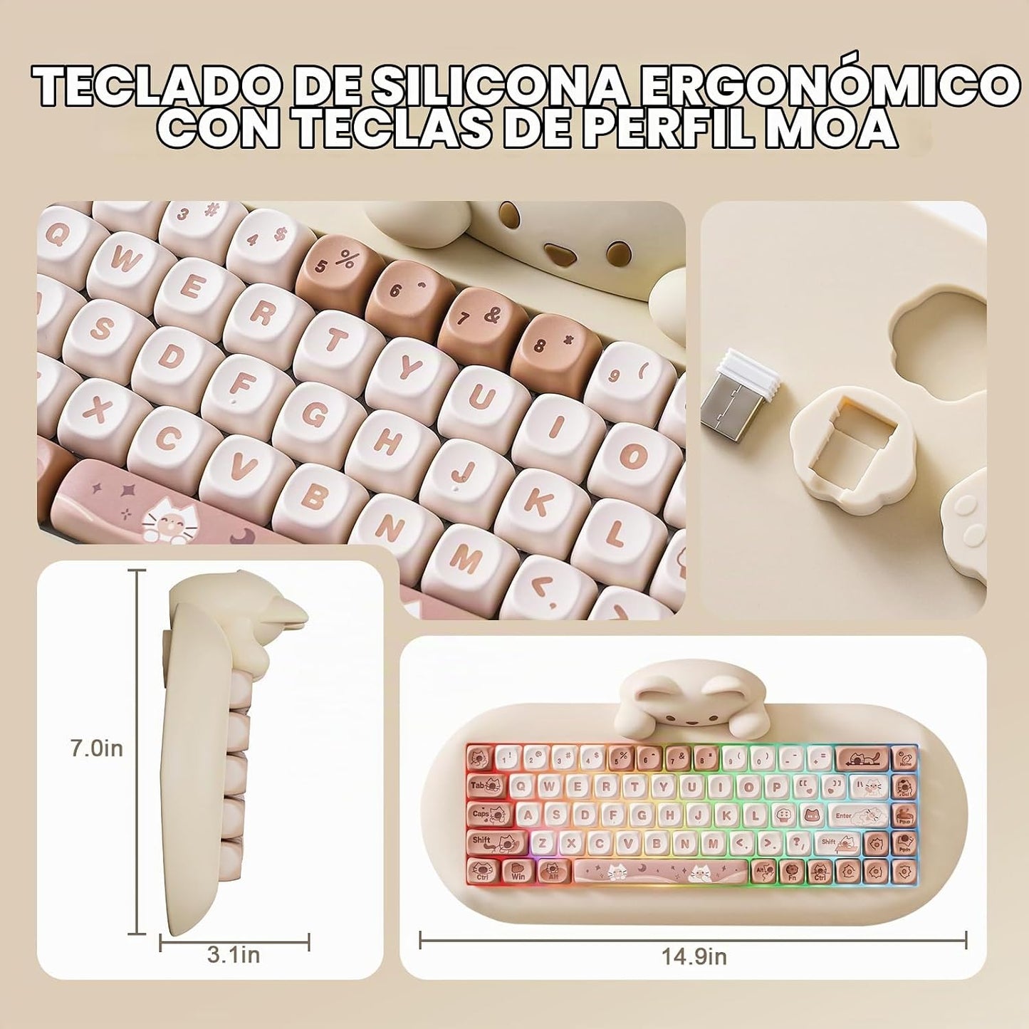YUNZII C68 Teclado mecánico inalámbrico, diseño de 65%, cambio cali...