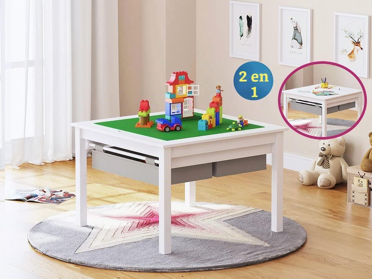 UTEX Juego de mesa de actividades de construcción 2 en 1 de madera...