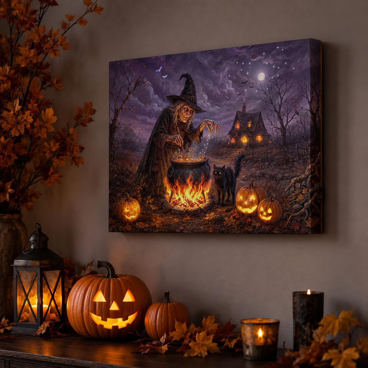 Artiluxy Lienzo iluminado de Halloween, caldero de bruja, 20.0 x 15...