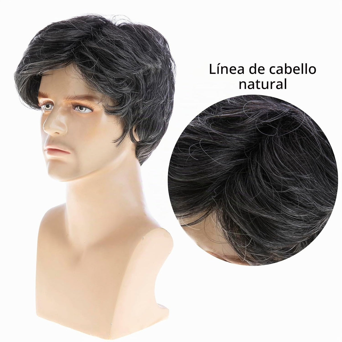 Baruisi Pelucas para hombre, cortas, grises, sintéticas, resistente...
