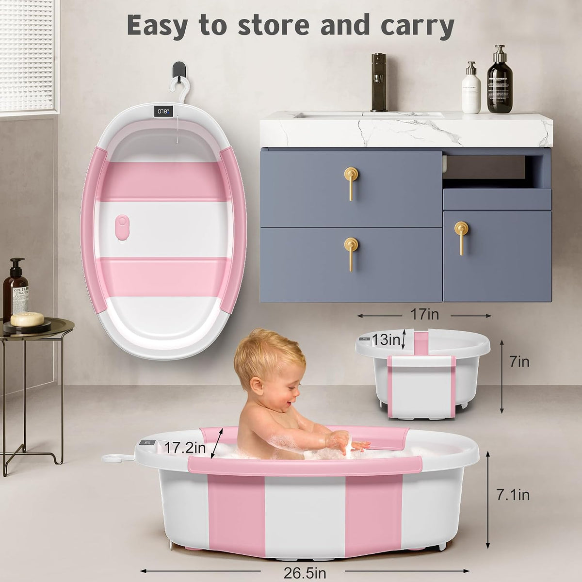 Bañera plegable para recién nacidos a niños pequeños de 0 a 36 mese...