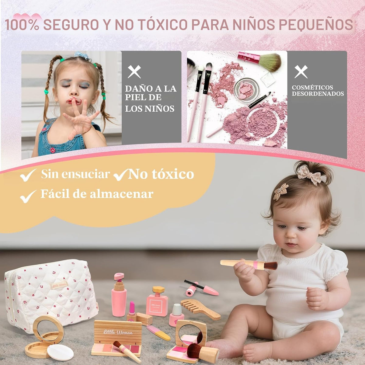 Kit de maquillaje de madera de simulación para niños pequeños: set...