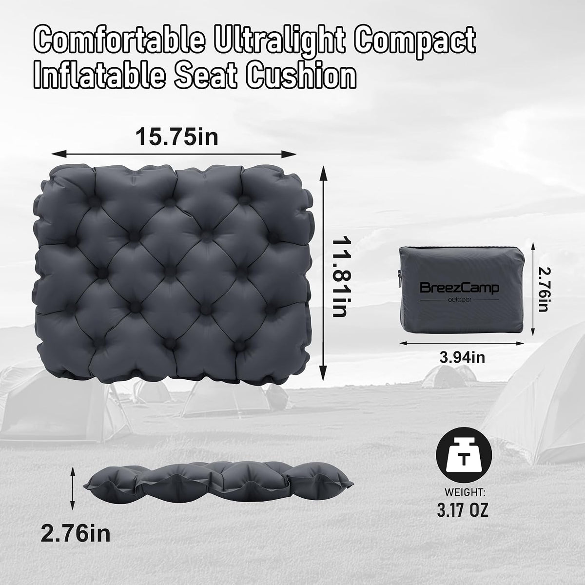 BreezCamp Cojín de asiento inflable, almohadilla ligera para asient...