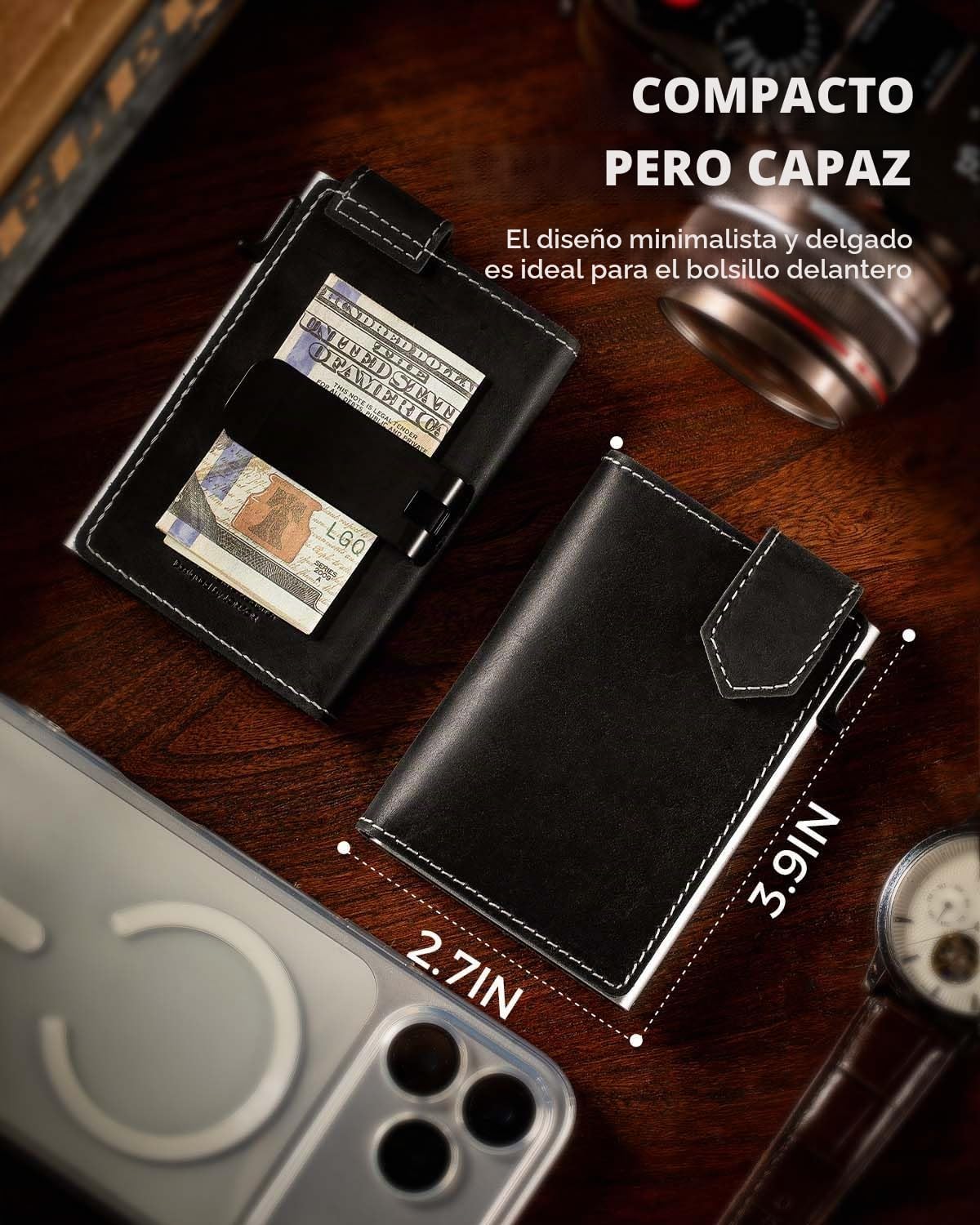 LORZOR Cartera delgada para hombres con cierre de seguridad, billet...