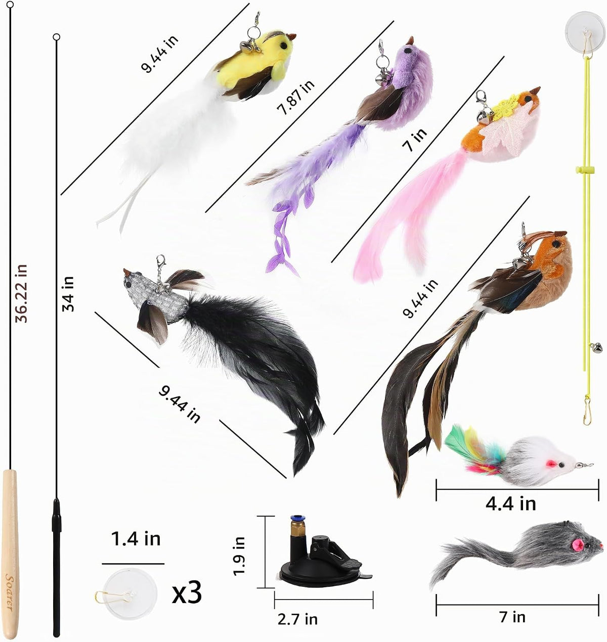 Soarer Juguetes de Gatos Pájaro Volador 3 en 1 - 7 Piezas Juguete d...