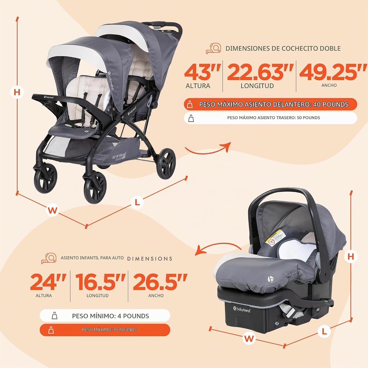 Baby Trend Sit N' Stand 2.0 DLX - Cochecito doble y asiento EZ-...