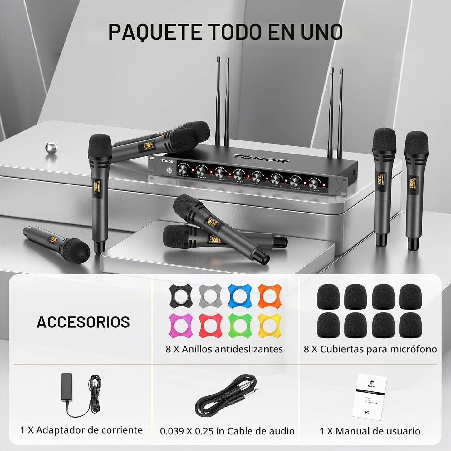 Sistema de Micrófonos Inalámbricos TONOR con 8x12 Canales, Micrófon...
