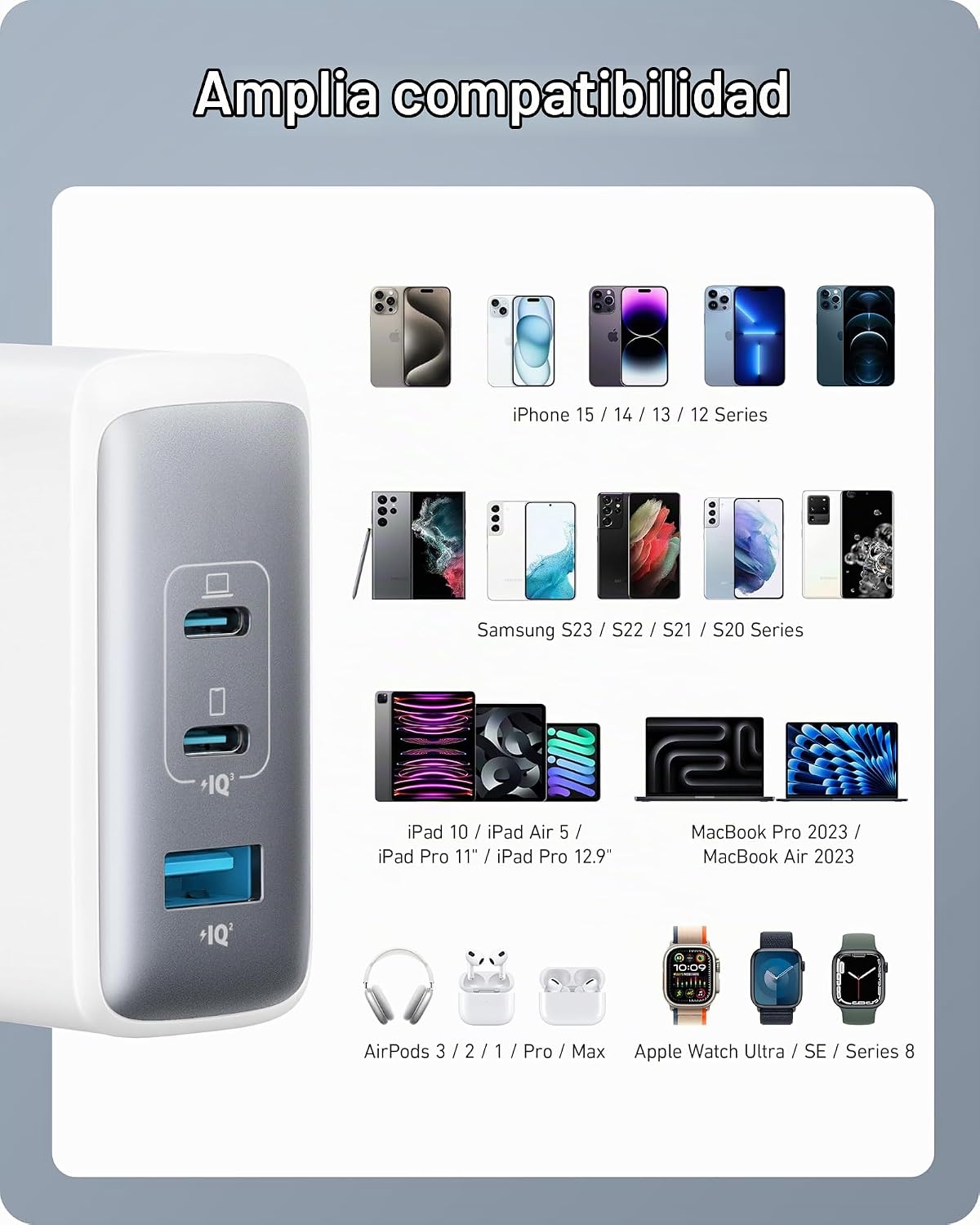 Anker Cargador Nano 100W para MacBook, bloque compacto rápido del c...