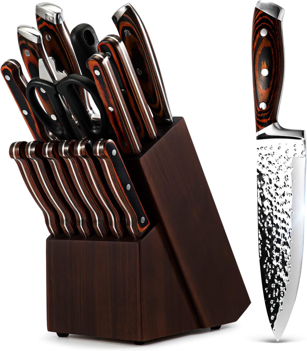 Juego de cuchillos de cocina, juego de cuchillos de 15 piezas con b...